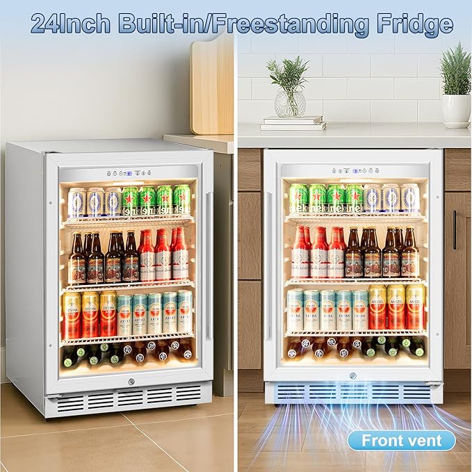 Beverage Refrigerator, 4.9 Cubic Feet Undercounter/Freestanding 24 Inch