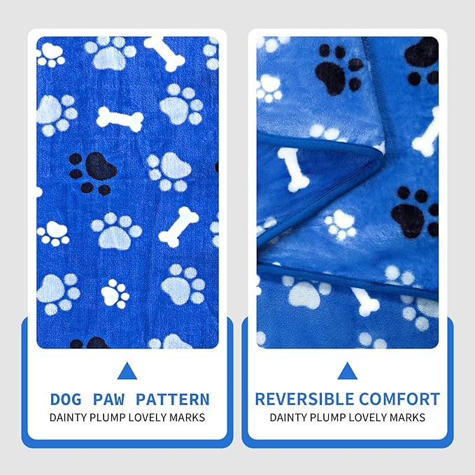 AIWEK Dog Blanket Paw Bone Pattern 1 Pack 1 Super Soft Warm Flannel Sofa Cover Car Bed Protector, Urine Proof Washable Outdoor Pet Blanket for Puppy Large Dogs & Cats,80"*60" Blue