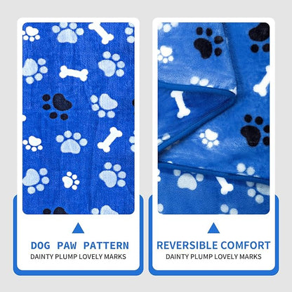 AIWEK Dog Blanket Paw Bone Pattern 1 Pack 1 Super Soft Warm Flannel Sofa Cover Car Bed Protector, Urine Proof Washable Outdoor Pet Blanket for Puppy Large Dogs & Cats,80"*60" Blue