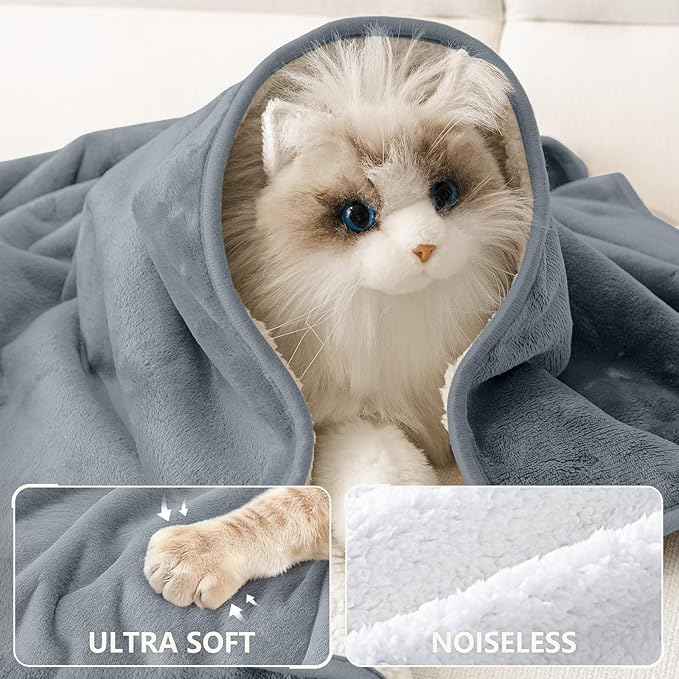 Smiry Waterproof Dog Bed Blanket, Leakproof Pet Throw Blanket for Bed Couch Sofa, Reversible Sherpa Fleece Furniture Protector Cover for Small Medium Large Dogs Cats (Grey, 40x57 inches)