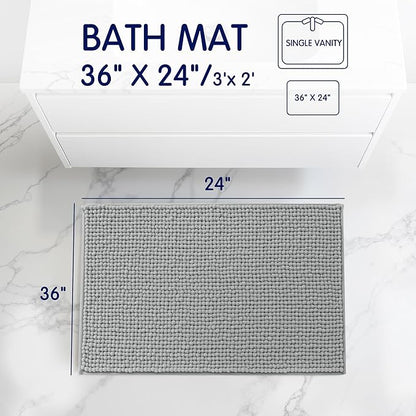 SUBRTEX Bathroom Rugs, 24" x 36" Chenille Bath Rug Soft Short Plush Bath Mat Soft Shower Mat Water Absorbent Shower Mat Quick Dry Machine Washable, Light Gray