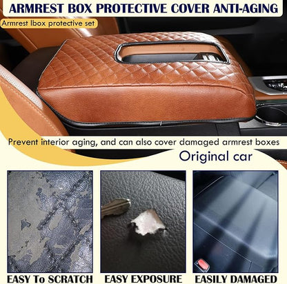 CHEAYAR Center Console Armrest Cover Kit,Console Armrest Cushion Automotive Customized Console Armrest Cushion, Fit for Toyota Tundra 2014-2020 Accessory Organizer Protector (Plaid - Brown)