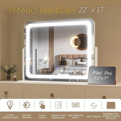 FENNIO Vanity Mirror with Lights 22''x17'' Makeup Mirror with Lights, Vanity