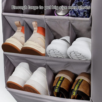 FENTEC 2 Pack Over the Door Shoe Organizer, Hanging Shoe Organizer Rack,24 Large Pockets and 4 Larger Storage Various Compartments with 6 Hooks, Home Accessories, Grey