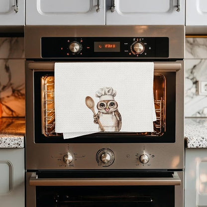 Funny Owl Chef Kitchen Towels, Owl Lover Gifts for Women Men, Gifts for Chef, Funny Wildlife Bird Decorative Dish Hand Tea Towels for Kitchen Bakery, 16x24 Inch