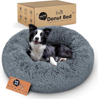 Donut Dog Bed - Premium Comfort for Anxiety Relief - Fluffy & Calming Design with Ultra-Plush Support | Cozy Round Dog Bed with Super Soft Circle Style (Dark Grey, Large)