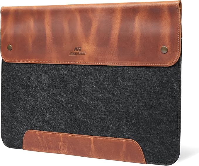 MegaGear Genuine Leather and Fleece MacBook Bag Laptop Sleeve for MacBook Pro and MacBook Air Case - 16 Inch - 15 Inch - 15.5 Inch (M4, M3, M2, M2, M1, Pro & Max) 2020 to 2024 Models