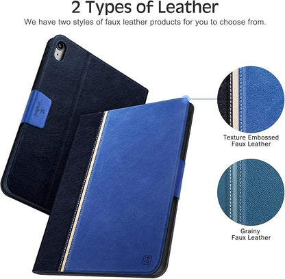 KingBlanc Case for iPad (A16) 11th Generation 11-inch 2025, iPad 10th Generation 10.9" 2022 with Pencil Holder, Vegan Leather Protective Stand Cover, Auto Sleep Wake, Multi-Angle Viewing/Typing, Blue