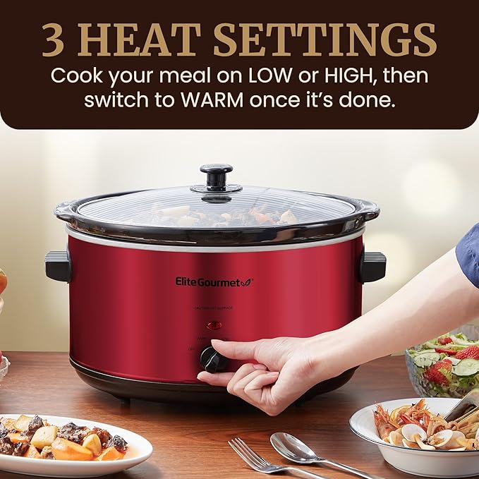Elite Gourmet MST-900RXT# Electric Ceramic XL Jumbo Slow Cooker, Adjustable Temp