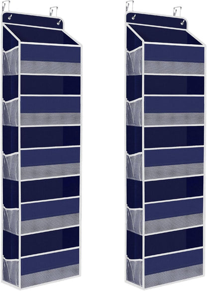 2 Pack Over The Door Organizer, Hanging Storage Organizer with Clear Window, 40lb Ultra Sturdy Large Capacity Room Organizer for Pantry Laundry Bathroom Nursery Closet (Grey)