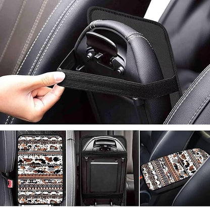Horeset Aztec African Tribal Cow Print Center Console Armrest Cover for Men Women, Anti-Scratch Car Arm Rest Cover Pad Accessories Interior Decor