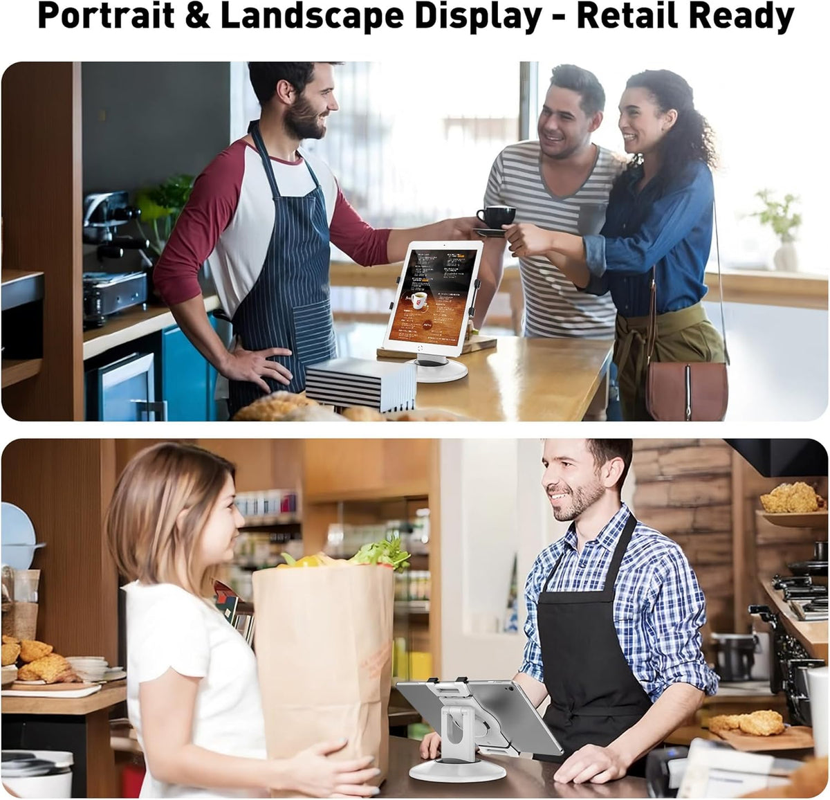 AboveTEK Retail Kiosk iPad Stand, 360° Rotating Commercial POS Tablet Stand, Fits 6"-13" (Screens) iPad mini Pro-Business Swivel Tablet Holder, for Store Office Reception Kitchen Desktop (White)