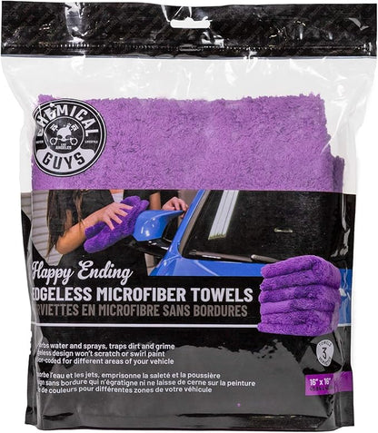 Chemical Guys MIC34803 Happy Ending Ultra Plush Edgeless Microfiber Towel, Purple (16" x 16")