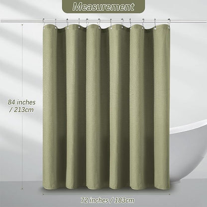 PANGSINNE 72 x 84 Shower Curtain Waterproof Fabric Shower Curtain Waffle Weave Heavy Duty Shower Curtain Set for Bathroom, Washable 256GSM Modern Shower Curtains with 12 Metal Hooks, 72Wx84H Khaki