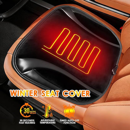 Car Seat Cushion for Driving - Soft Plush Front Seat Cover for Car, Truck, SUV, Office Chair, Wheelchair | Adjustable Straps & Anti-Slip Bottom | Comfortable (Black- Leather)