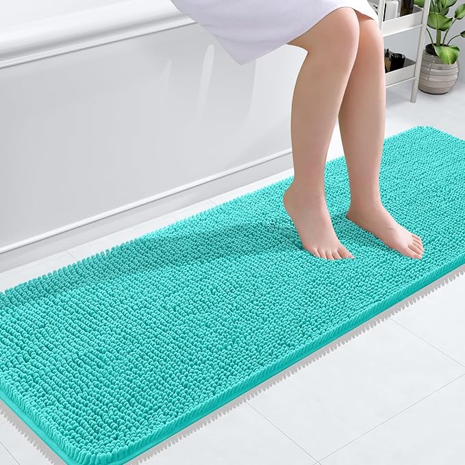 OLANLY Bathroom Rugs 59x20, Extra Soft Absorbent Chenille Bath Rugs, Rubber Backing Quick Dry, Machine Washable Bath Mats for Bathroom Floor, Tub and Shower, Home Decor Accessories, Teal