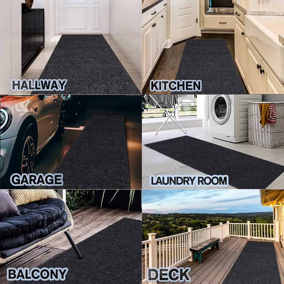 Custom Size Backed Non-Slip Area Rugs Runner, Easy Clean, Waterproof Runner Rugs for Hallway Entryway, Kitchen, Laundry, 4FT x 65FT, Black