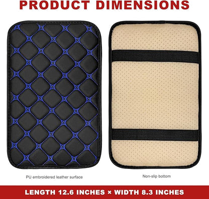 Car Center Console Cushion Pad, Anti-Scratch PU Leather Auto Armrest Seat Box Protector, Waterproof Arm Rest Protection Cover Interior Decoration for SUV Sedan Truck (Blue)