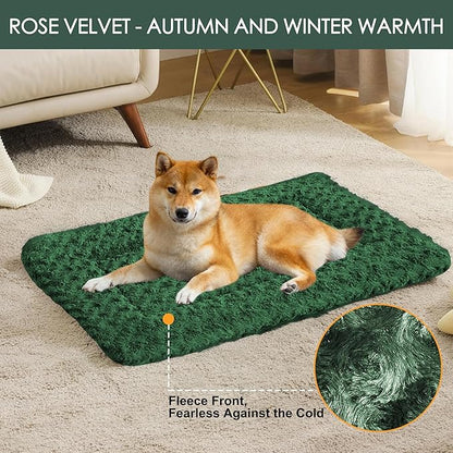 WITTOP Washable Dog Bed Plush Orthopedic Outdoor Crate Mat with Non-Slip Bottom,Luxe Soft Kennel Pad for Pets,Cozy Cage Cushion & Pet Sleeping Mattress Large Sized,Medium,Small Dogs,24 x 18 inch,Green