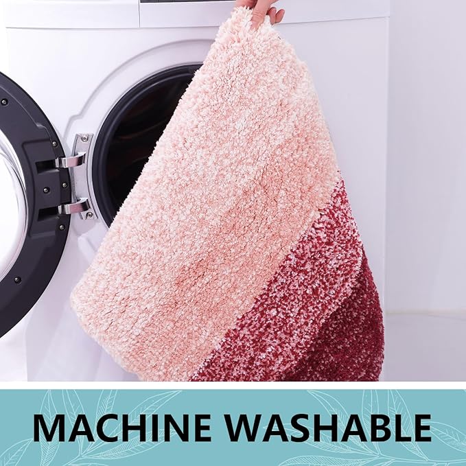 Arotive Microfiber Bathroom Rugs, Shaggy Soft and Absorbent Bath Rug, Non-Slip, Thick Plush Machine Washable Dry Bath Mats for Bathroom, Tub and Shower, 47x17, Burgundy, Rectangular