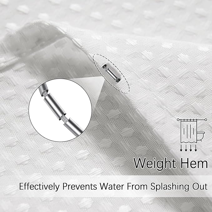 PANGSINNE Modern Shower Curtain for Stall - Water Repellent Waffle Textured 256GSM Heavy Duty Half Size Shower Curtains for Bath Tubs, Hotel Quality Narrow Bath Curtain Set with 6 Hooks, 36Wx72H