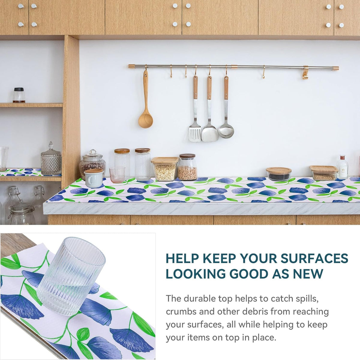 12" W x 120" L Floral Drawer and Shelf Liner for Cabinets, Non-Adhesive Strong Grip Non-Slip Flower Shelf Cabinet Kitchen Shelf Liners for Kitchen Cabinets