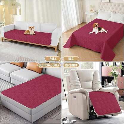 ZNSAYOTX Ultimate Cozy Blankets (68"x82") 100% Waterproof Bed Mat Blanket for Dog Pets, Couch Sofa Protector with Non-Slip Back Washable Durable, Pee Scratch Proof Easy to Clean (Wine Red)