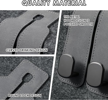 KINIVA Car Seat Headrest Storage Hooks, Set of 2, Suede PU Leather, Double Hooks (Grey)