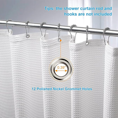 AmazerBath White Shower Curtain Fabric, Waffle Shower Curtain Polyester, Luxury Cloth Shower Curtains for Bathroom, Hotel Quality, Machine Washable, Heavy Duty, 72 x 72 Inches (Matte White)