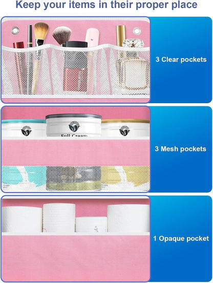 2 Pack Over The Door Organizer, Hanging Storage Organization with Large Capacity Pockets, Swing-Proof Behind Door Storage Shelf for Kicthen Bedroom Nursery Kids Toys Shoes,Pink