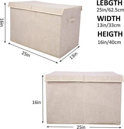 2 Pack Large Toy Box Chest Storage with Flip-Top Lid, Sturdy Kids Toy Storage Bin Boxes Container for Boys, Girls, Nursery, Closet, Bedroom, Playroom 25"x13" x16"(Linen Beige)
