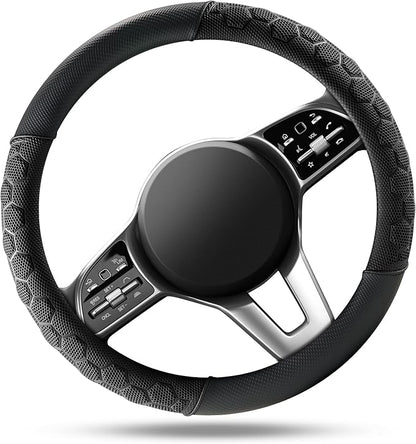 PIC AUTO Massage Steering Wheel Cover, Black Football Pattern Material Spliced Leather Car Steering Wheel Protector, Car Interior Accessories, Universal Fit 14.5"-15.5" for Cars, Trucks, Van, SUV