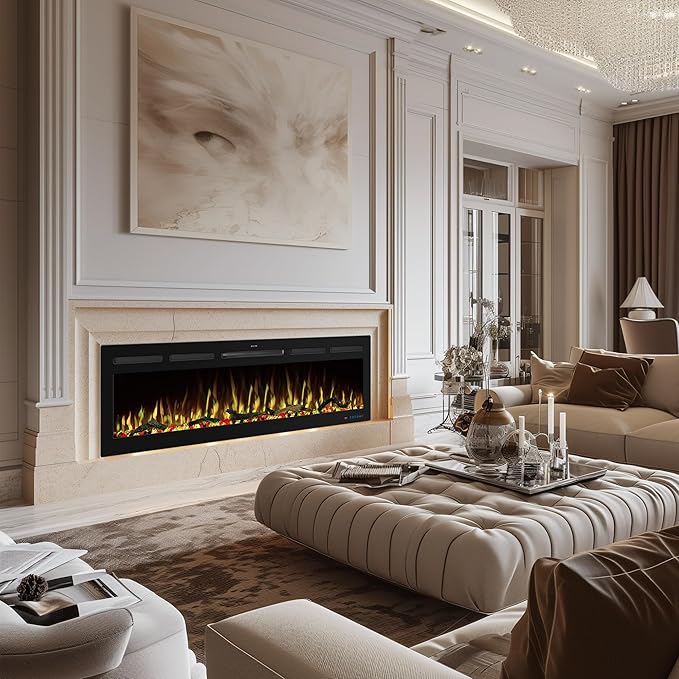 80" WiFi Electric Fireplace Inserts, Recessed and Wall Mounted Fireplace Heater