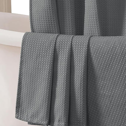 OWENIE Grey Shower Curtain, Stall Small Waffle Weave Heavy Fabric Shower Curtains for Narrow Size Bathroom, Waterproof Soft Hotel Spa Luxury Bath Curtain Set, Machine Washable, Grey, 36x72 Inch