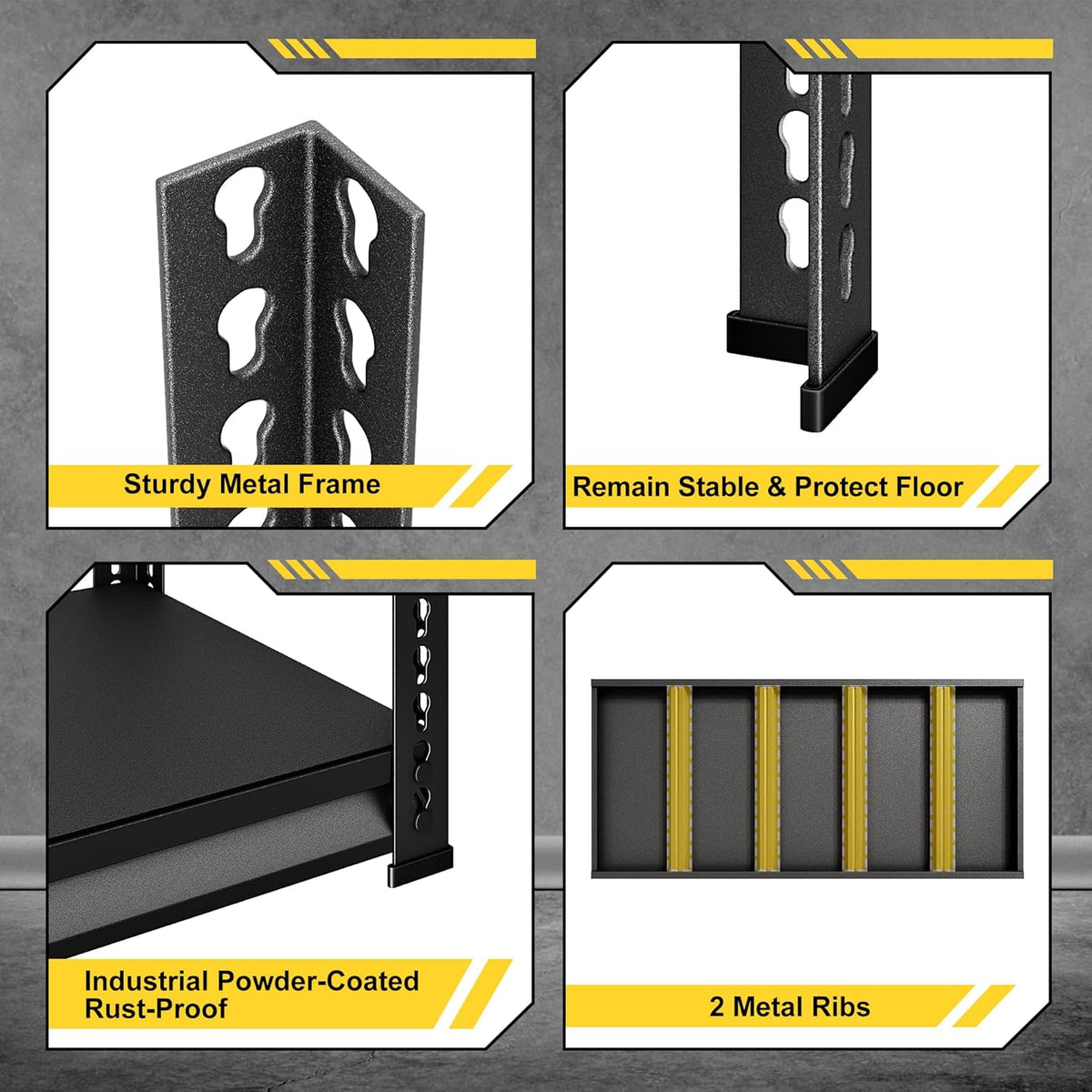 48" W Garage Shelving Heavy Duty，3000LBS Loads Metal Shelving Units and Storage,5-Tier Garage Storage Shelves Heavy Duty, Industrial Utility Shelves,48”W x 24”D x 78”H(Black)