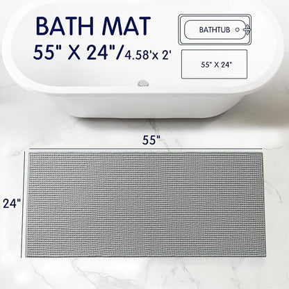 SUBRTEX Bathroom Rugs, 24" x 55" Chenille Bath Rug Soft Short Plush Bath Mat Soft Shower Mat Water Absorbent Shower Mat Quick Dry Machine Washable, Light Gray