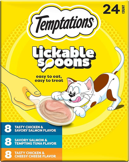 Temptations Lickable Spoons Adult Wet Cat Treat, 24 Spoons, Variety Pack