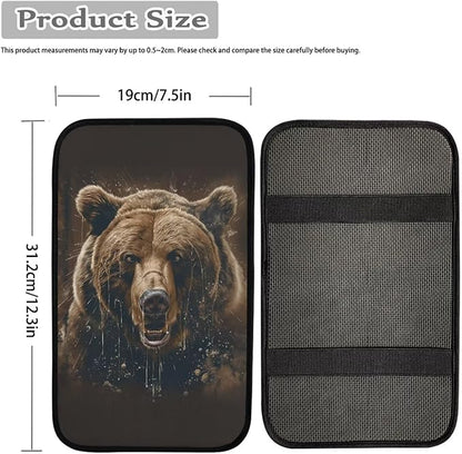 Brown Bear Car Center Console Armrest Cover Pad Universal Decorative Automotive Armrest Cover Pad for Truck Sedan SUV, Bear Car Interior Decor Accessories