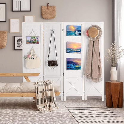 Wnutrees 4 Panel Pegboard Display, 5 Ft Wood Folding Privacy Screens Room