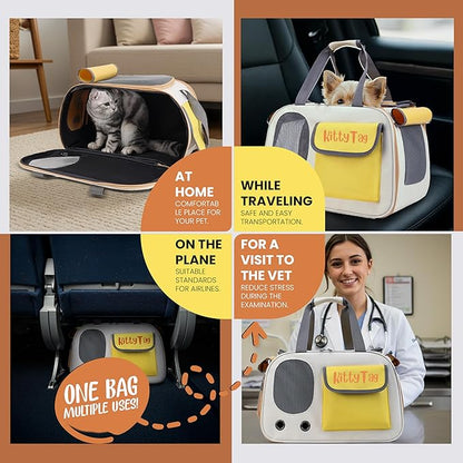Pet Carrier, Puppy Small Dog Carrier, Cat Carrier Bag, Waterproof Premium PU Leather Carrying Handbag for Outdoor Travel Walking Hiking Shopping (Yellow)