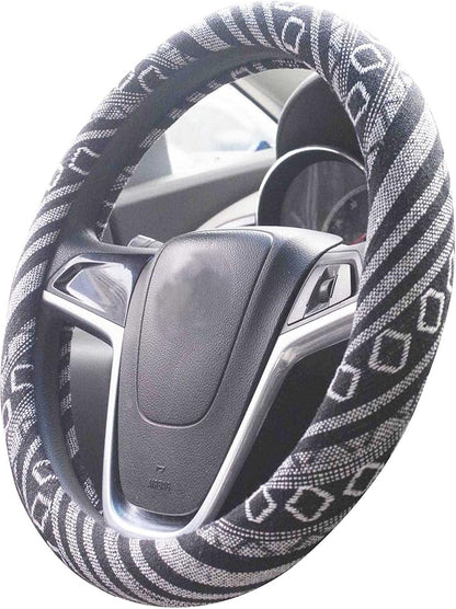 Small Ethnic Style Coarse Flax Cloth Automotive Steering Wheel Cover Anti Slip and Sweat Absorption Auto Car Wrap Cover (14''-14.25, G)
