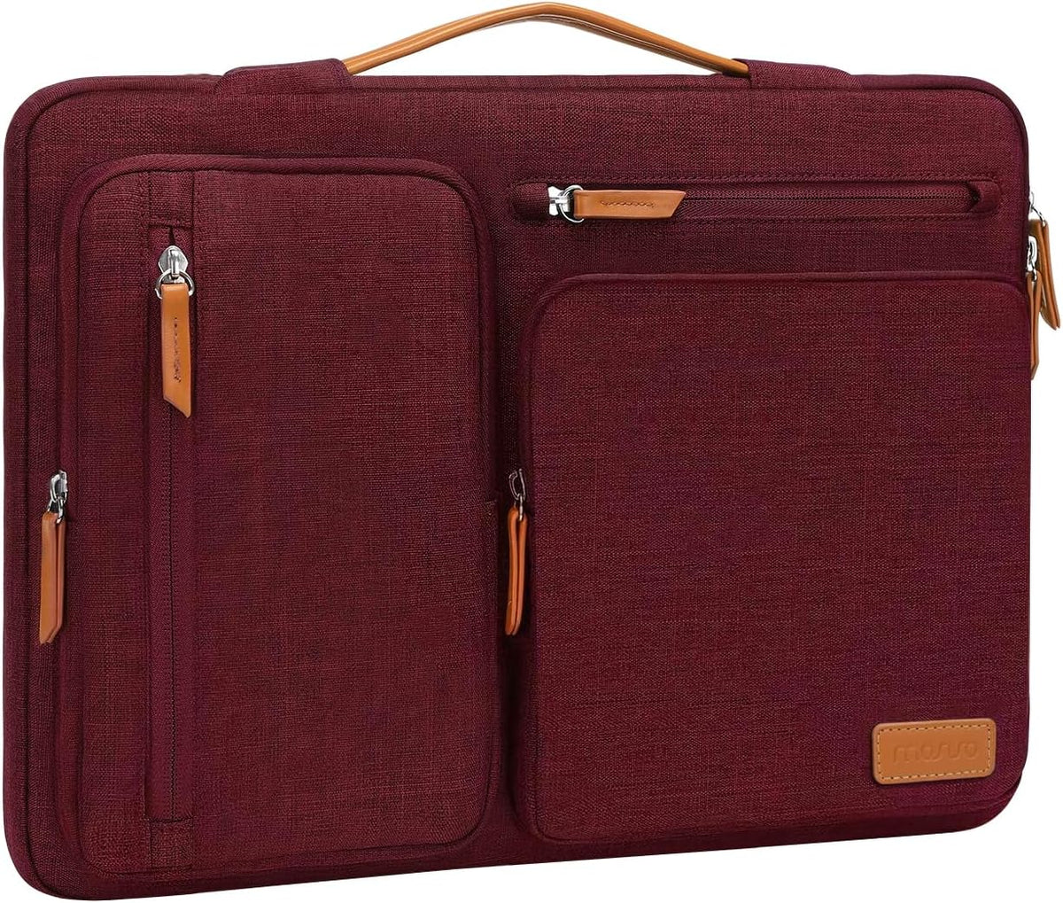 MOSISO 360 Protective Laptop Case 16 inch, 15-15.6 inch Laptop Sleeve Compatible with MacBook Pro 16, HP, Acer, Dell, Lenovo, ASUS, Side Open Carrying Case with 4 Zipper Pockets&Handle, Wine Red