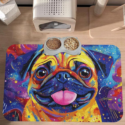 Pug Food Mat for Floors Waterproof,Quick Dry Anti-Slip Dog Bowl Mats for Food and Water,Pet Feeding Mats,Pet Placemat for Messy Drinkers to Protect Floors,Pets Supplies 23.62×15.75in