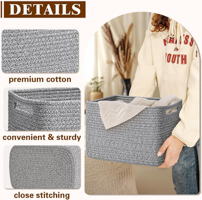 Storage Baskets for Organizing, 4 Pack Storage Baskets for Shelves, Woven Basket for Shelves, Closet Organization, Rectangle Organizer Basket Gifts Empty, 13"Lx8.7"Wx7.9"H Decorative Bins with Handles