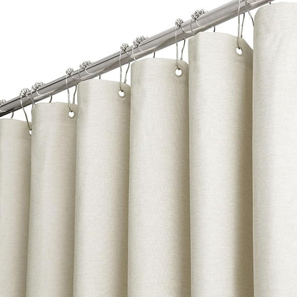 BTTN Long Fabric Shower Curtain - 72x80 Inch Linen Textured Heavy Duty Polyester Cloth Shower Curtain Set with 12 Plastic Hook, Hotel Luxury Waterproof Modern Shower Curtains for Bathroom, Light Cream