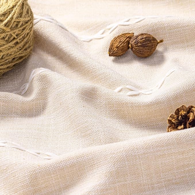 MitoVilla Beige Boho Long Shower Curtain 72 x 78, Cream Farmhouse 78 inch Long Polyester Linen Fabric Shower Curtains with Tassel for Chic Cottagecore French Country Bathroom Decor