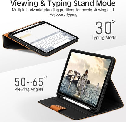 KingBlanc Case for iPad (A16) 11th Generation 11 Inch 2025, iPad 10th Gen 10.9 Inch 2022 with Pencil Holder, PU Leather Protective Cover, Auto Sleep/Wake, Viewing/Typing Angle, Magnetic Clasp, Brown