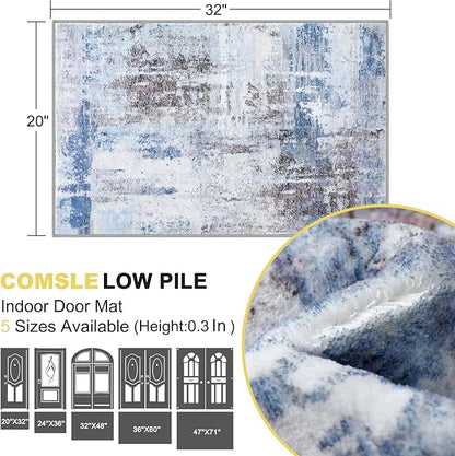 COMSLE Door Mat, Front Door Mat Indoor for Entrance Faux Wool Absorbent Non Slip Modern Throw Rug for Entryway Hallway Muddy Paws - Pet Friendly, 20x32 Inches,Sierra Blue Machine Washable