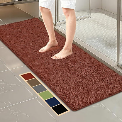 Bcoimo 70"×24" Absorbent Bath Mat, Non-Slip with Backing Chenille Bath Rug and Machine Washable Bathroom Mat Quick-Dry Design. Ideal for Bathroom and Tub Areas