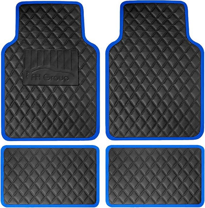 FH Group Universal Fit Diamond Pattern Faux Leather Automotive Floor Mats fits Most Cars, SUVs, and Trucks Blue